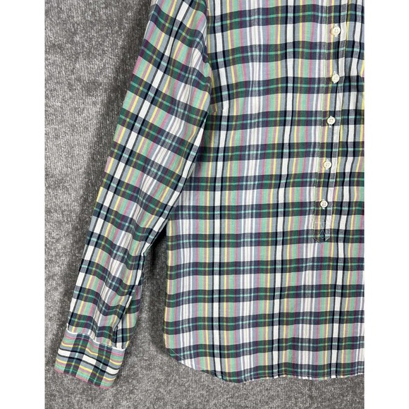 J Crew Long Sleeve Plaid Popover 3/4 Button Shirt Womens Size Medium Pocket - Picture 7 of 14